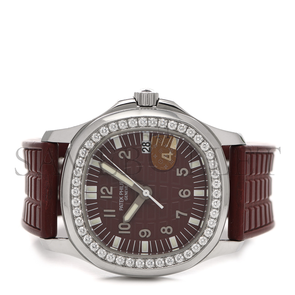 P**ek Ph**ppe stainless steel rubber diamond 37mm aquanaut quartz watch burgundy 5067a-010